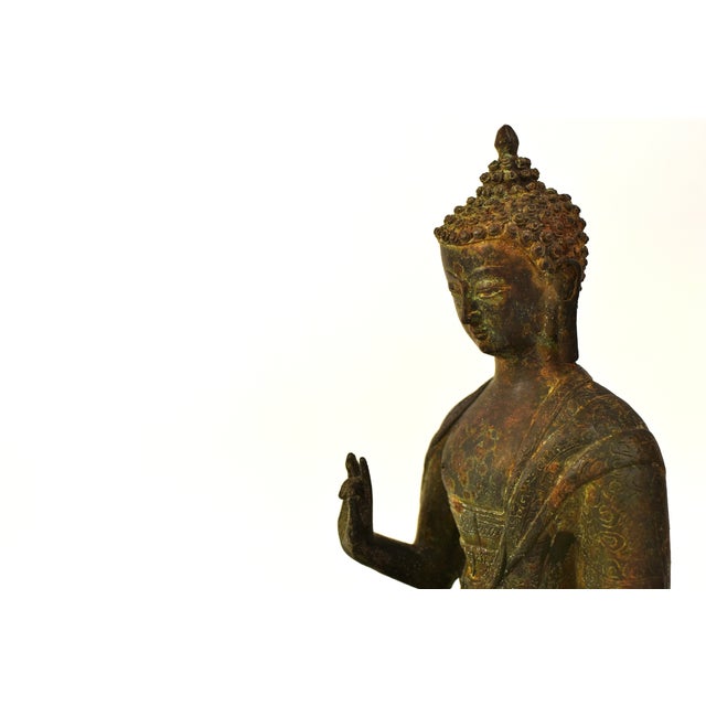Antique Tibetan Bronze Buddha Shakyamuni With High Crown For Sale - Image 13 of 15