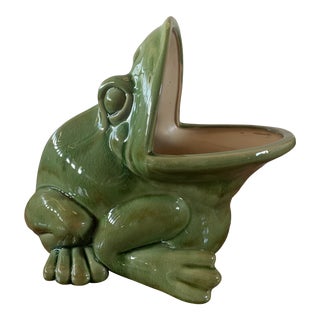 Glazed Terra Cotta Pottery Large Green Frog Planter For Sale