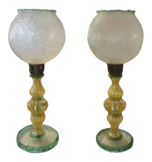 1940s Green and Gold Murano Glass Lamps by Barovier - a Pair