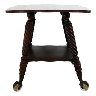 Victorian Big Size Glass Ball and Claw Oak Table, circa 1920s For Sale
