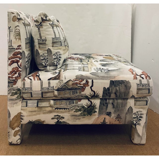 Original retail $4794, stylish Hooker Asian Modern Custom Margot Slipper Chairs Pair, showroom floor samples