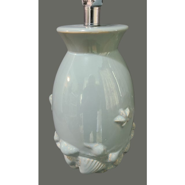 Coastal Nautical Seashell Ceramic Aqua Blue Table Lamp For Sale - Image 6 of 7