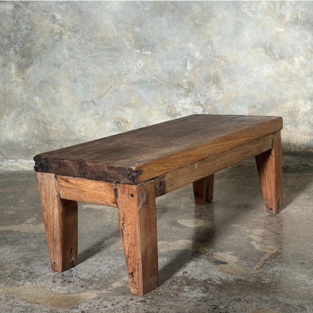 Small Antique Rectangular Four-Legged Teak Bench, Indonesia, 1980s For Sale - Image 18 of 18