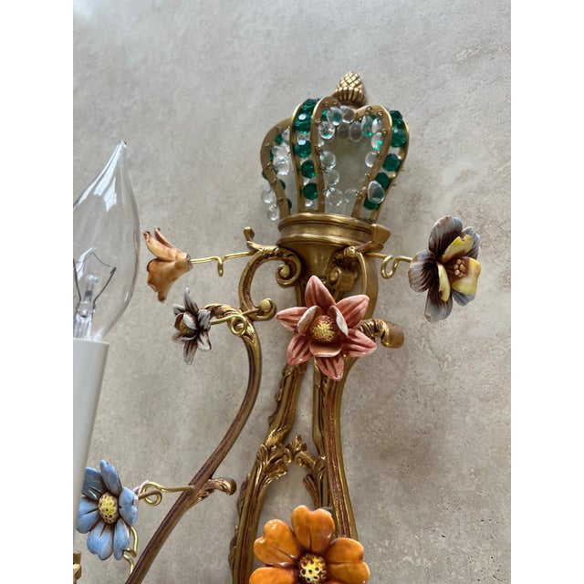 Gold Mariner Wall Scones Casted Bronze & Ceramic Flowers 19328-0 For Sale - Image 8 of 11
