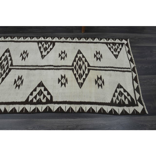 Textile 1970s Vintage Turkish Handmade Wool Cotton White Runner Rug For Sale - Image 7 of 11