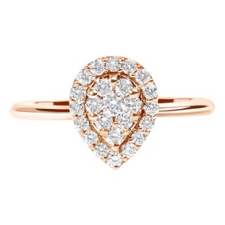 10K Rose Gold 3/8 Cttw Composite Diamond Pear Shaped Halo Promise Ring (I-J Color, I2-I3 Clarity) - Size 6 For Sale