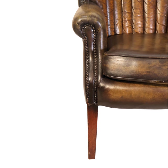 1940s Art Deco Leather Channel-Back Club Chair, English, Ca. 1940 For Sale - Image 5 of 10