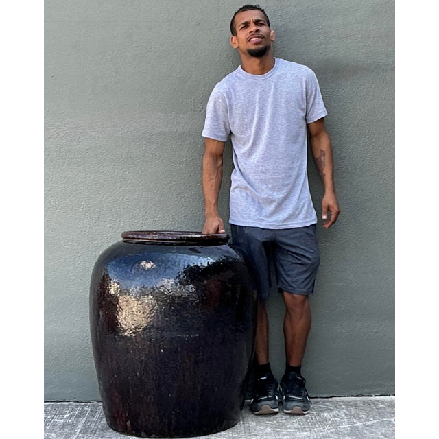 Vintage Glazed Ceramic Martaban Urn For Sale - Image 4 of 12