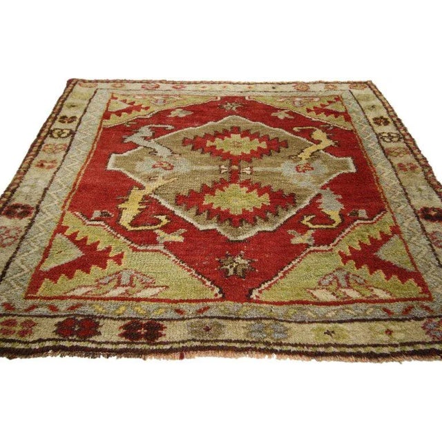 Turkish Vintage Mid-Century Turkish Oushak Rug - 3′3″ × 3′3″ For Sale - Image 3 of 7