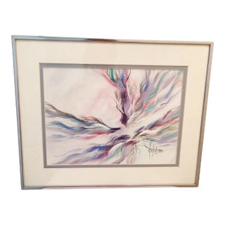 Vintage 1980s Rick Rubin Postmodern Abstract Watercolor Painting Art Signed and Framed For Sale
