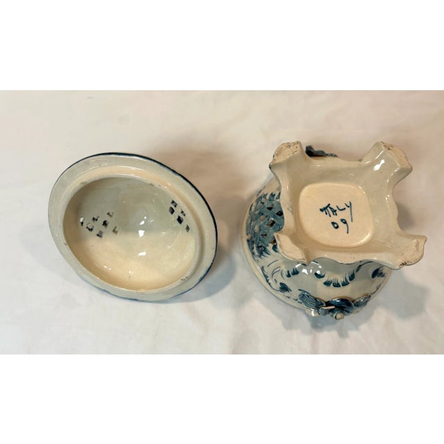 Ceramic Vintage Majolica Blue and White Floral Ceramic Potpourri Tureen For Sale - Image 7 of 9