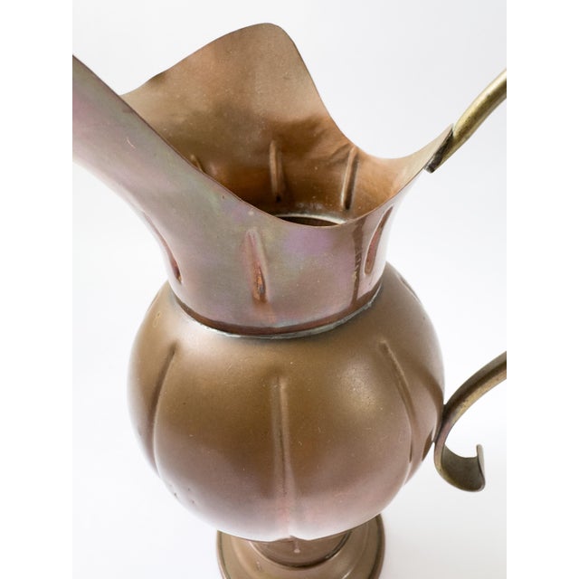 Vintage French Copper Pitcher With Sculptural Brass Handle – Villedieu For Sale - Image 9 of 12