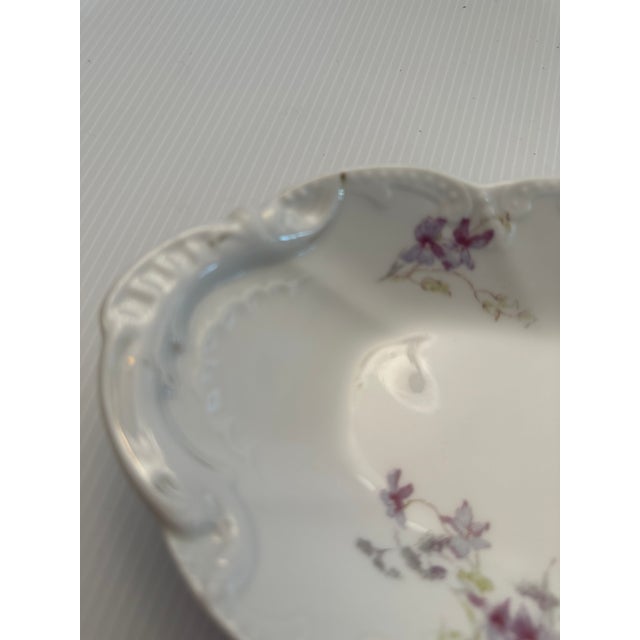 1940s Vintage Limoges Basset Austria 3 Porcelain Serving Bowls "Purple Violets" Pattern For Sale - Image 9 of 18