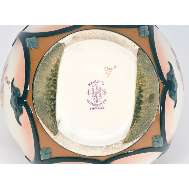 Royal Worcester Late 19th Century Royal Worcester Hadley Ware Hand-Painted Porcelain Cache Pot — Art Nouveau Floral Jardiniere, England For Sale - Image 4 of 6