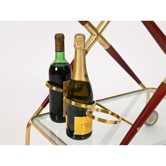 Brass and Burgundy Lacquered Wood Bar Cart by Cesare Lacca, Italy, 1950s For Sale - Image 10 of 15