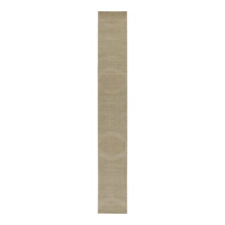 Rug & Kilim’s Distressed Style Extra-Long Runner in Beige With Green Dot Pattern For Sale
