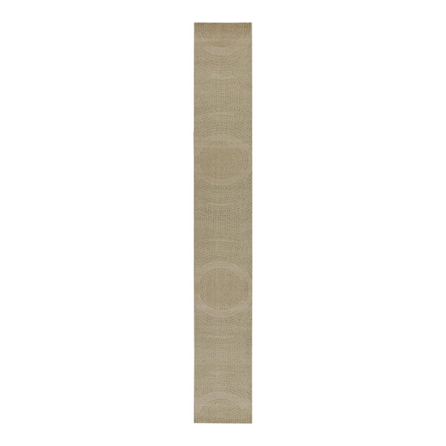 Rug & Kilim’s Distressed Style Extra-Long Runner in Beige With Green Dot Pattern For Sale