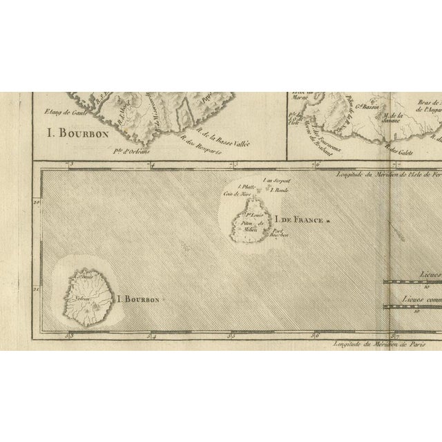 Map of French Indian Ocean Islands Bourbon, Isle De France & Rodrigues by Bonne, 1780s For Sale - Image 6 of 9