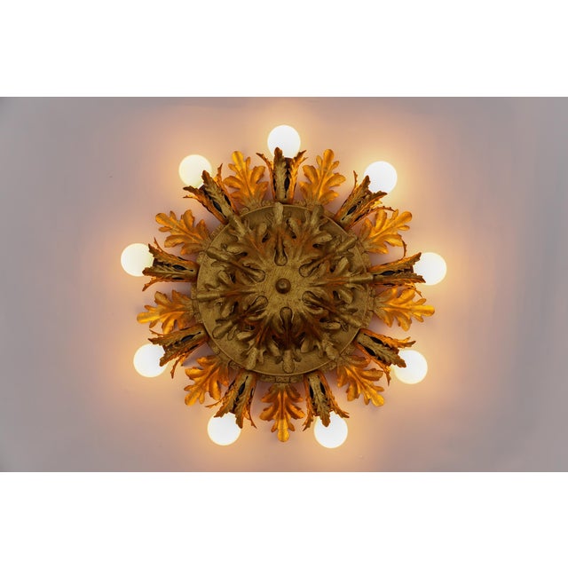 Large vintage florentine leaf ceiling lamp by banci firenze, 1960s, italy very good condition. Handcrafted in the 1960s in...