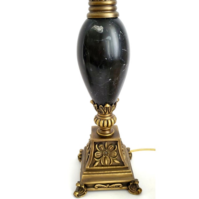 Lamps Maitland Smith Black Marble Pair & Silk Shades For Sale In Miami - Image 6 of 12