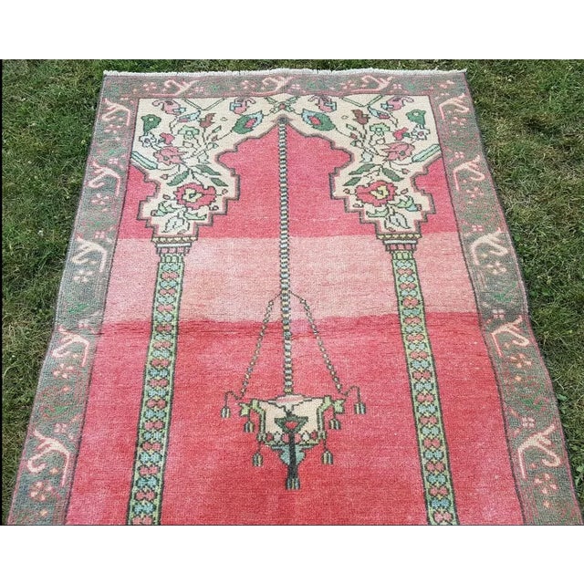 1970s Vintage Handwoven Low Pile Turkish Ushak Rug 3'5'' X 5'4'' For Sale - Image 4 of 9
