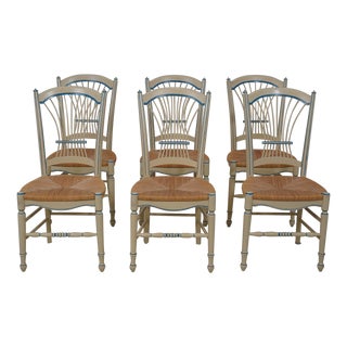 Set of 6 Country French Rush Seat Dining Chairs For Sale