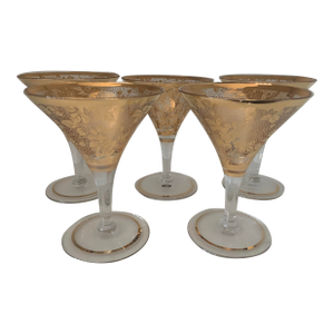 Antique 24 Karat Gold Leaf Sherbet/Champagne Coupes – Set of 5