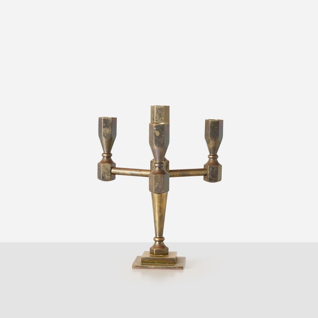 Mid-Century Modern 1970s Four-Arm Brass Candelabra by Lars Bergsten for Gusums Bruk For Sale - Image 3 of 8