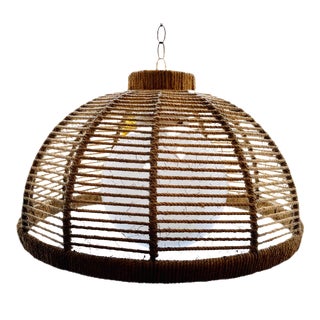 Mid Century Rope Pendant Light With Globe Bulb For Sale