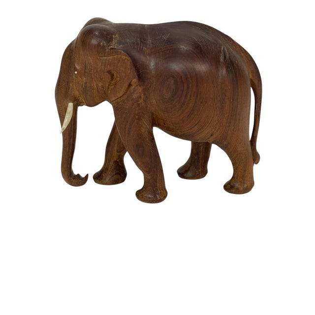 Wood Vintage Hand-Carved Teak Elephant Sculpture, C. 1960s For Sale - Image 7 of 9
