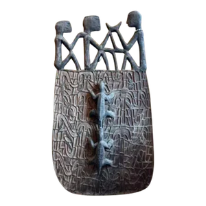 Papua Indonesia Three Dimensional Carved Wood Asmat Shield W/ Ancestral Figures
