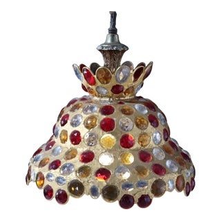 Mid Century Modern Chunk Polychrome Jewel & Gilt Frame Hanging Light For Sale