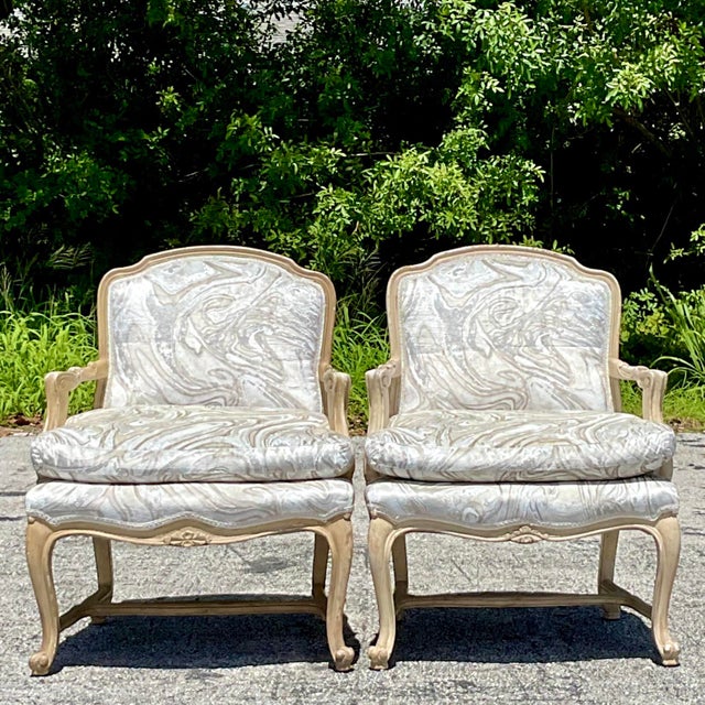 Vintage Regency Printed Swirl Bergere Chairs - a Pair For Sale In West Palm - Image 6 of 6