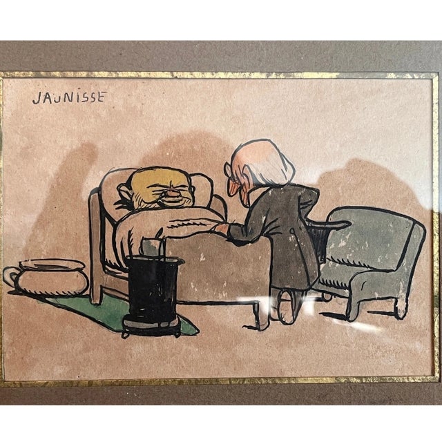 Original 1914 French satirical watercolor and ink multi-panel cartoon set by noted caricaturist Marcel Capy (1865–1941)....
