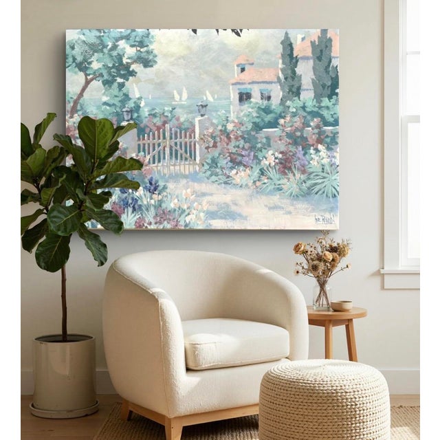 Sky Blue Seaside Cottage Sailing Large Vintage Original Painting by Reynolds For Sale - Image 8 of 8