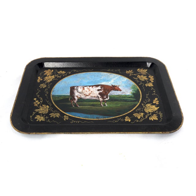 20th Century Hand-Painted English Countryside Art Decorative Metal Tray For Sale - Image 4 of 12