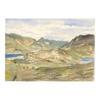 1980s Vintage Original Watercolor Rustic Landscape Painting For Sale