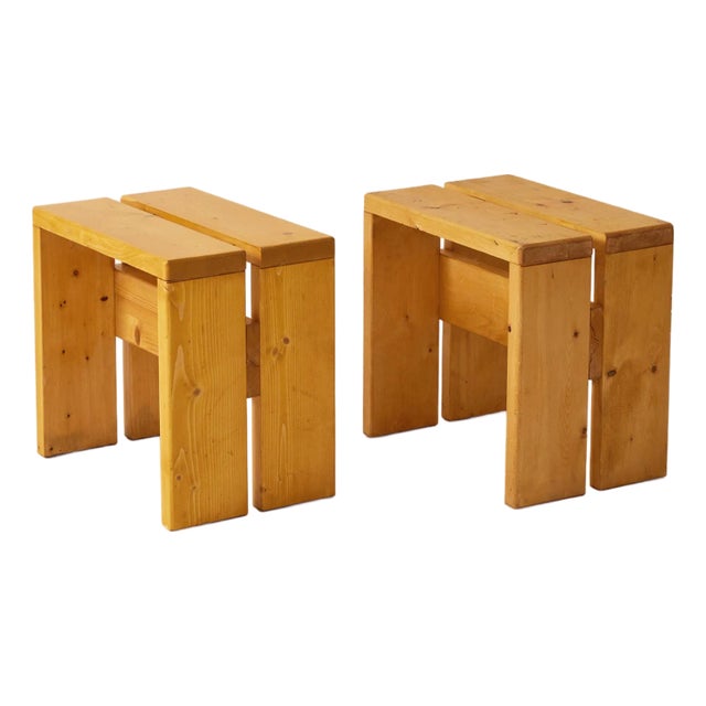 Charlotte Perriand Les Arcs Pine Stools or Side Tables, 1960s, a Pair For Sale