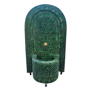 Tamegroute Green Arched Moroccan Mosaic Tile Fountain For Sale