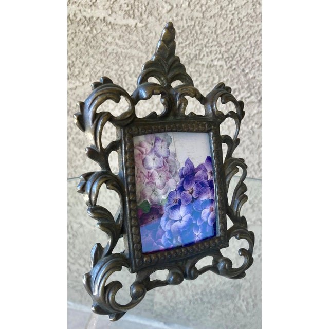 1980s Circa 1980 Baroque-Style Bronze & Gilt Acanthus Leaf Cast Iron Easel Back Picture Frame For Sale - Image 5 of 12