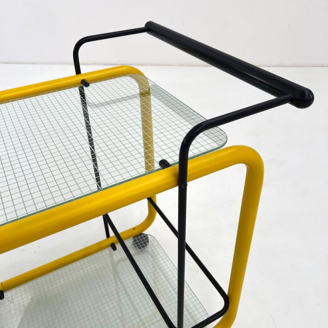 Metal Postmodern Yellow Serving Trolley with Quaderna Pattern, 1980s For Sale - Image 7 of 10