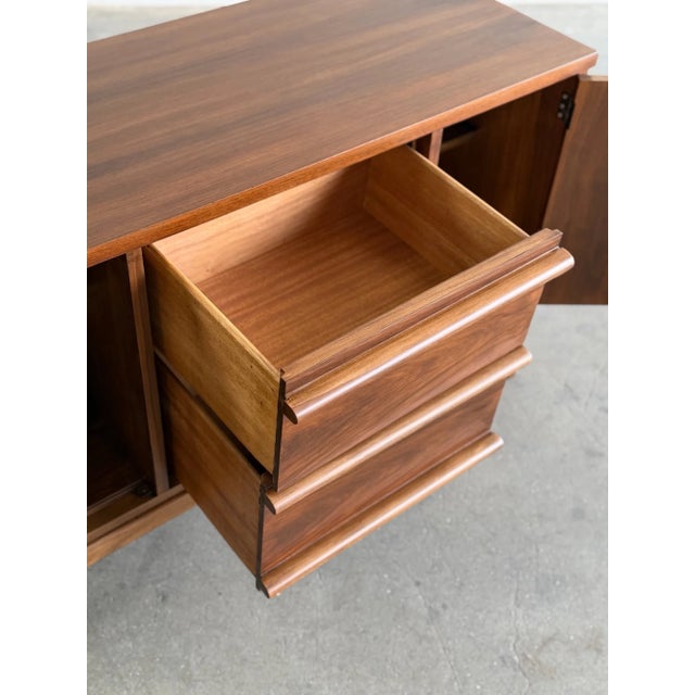 W44 D17 H27.25 Fully restored compact credenza. Item is Structurally sound and sturdy. This item has no wobble. Wooden...