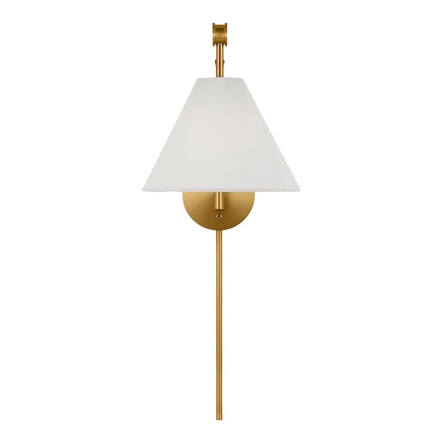 AERIN By Visual Comfort Studio Remy 1-Light Medium Sconce in Burnished Brass with Rattan Accent For Sale