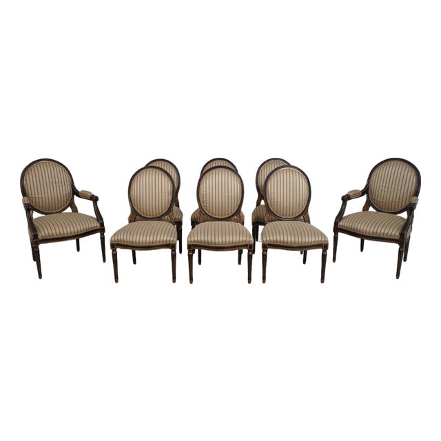 Set of 8 Louis XVI Style Oval Back Dining Chairs For Sale