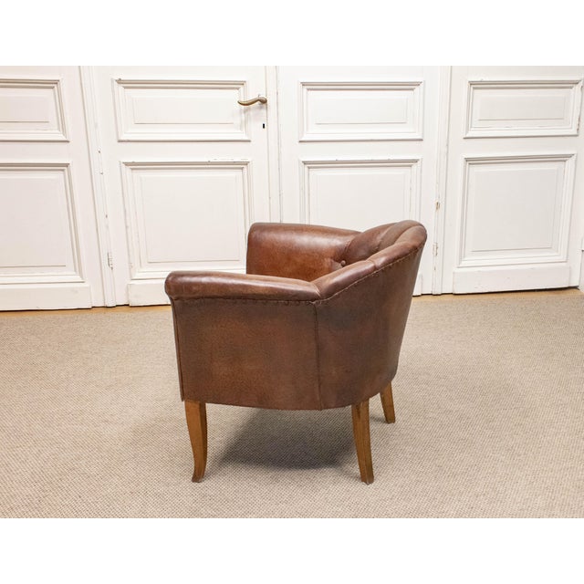 Vintage Swedish Club Chair in Brown Leather, 1940s For Sale - Image 4 of 10