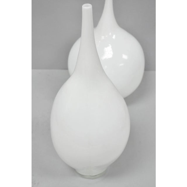 Decorative Modern White Bulbous Art Glass Vessel Vase by Lazy Susan - 2 Pc Set For Sale - Image 9 of 18
