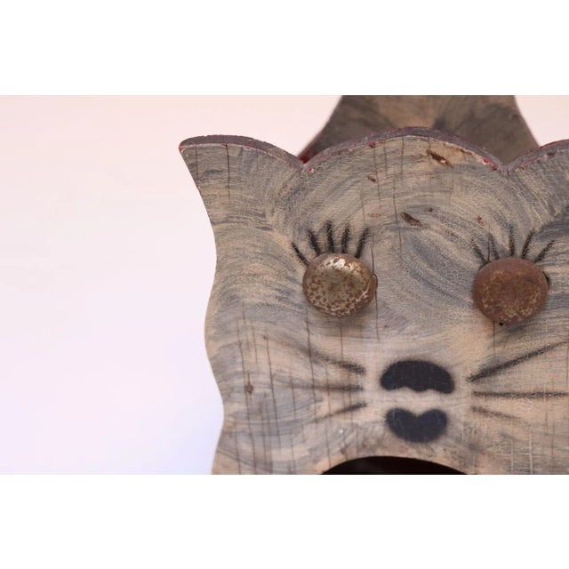 Vintage Folk Art Carved "Cat" Red Painted Matchbook Holder For Sale - Image 9 of 12