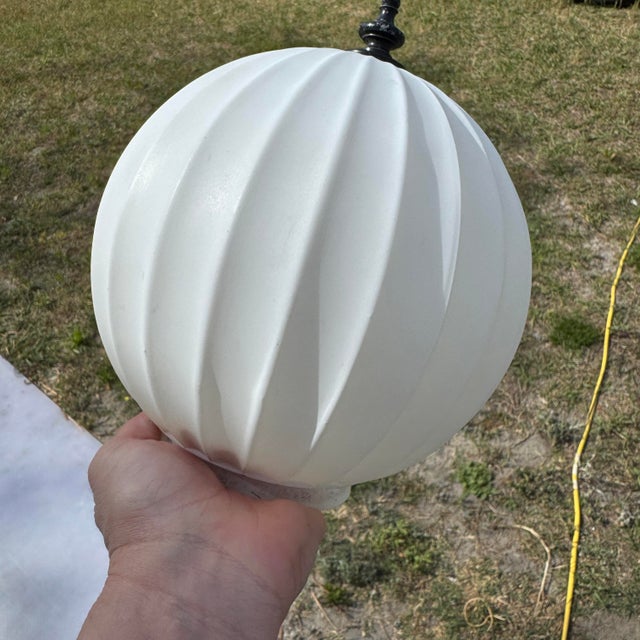 Art Deco Style White Ribbed Flush Mount Glass Globe For Sale - Image 11 of 12