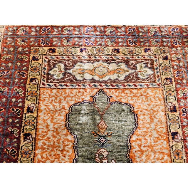 Vintage Turkish Hereke Prayer Rug, Green and Brick Red, Early 1900s, 2' x 3' For Sale - Image 16 of 16