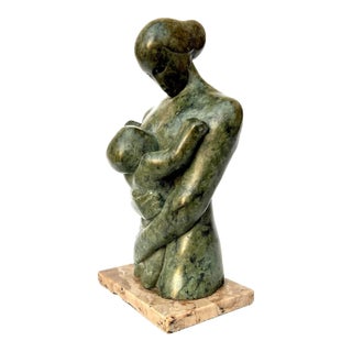 Vintage Modernist Original Stone Sculpture of a Woman and Child by Carter 1935 For Sale